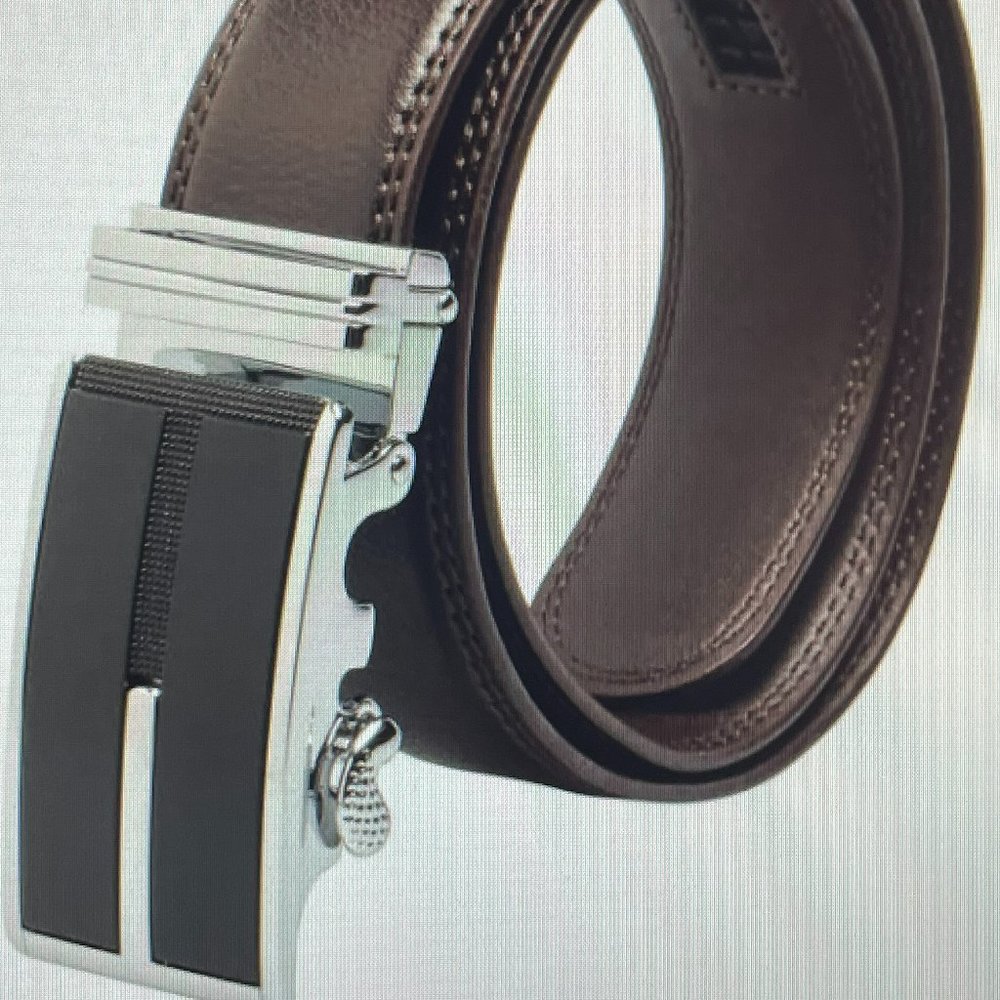 NEW LARGE BROWN - Men’s Premium Leather Dress Belt With Sliding Automatic Buckle